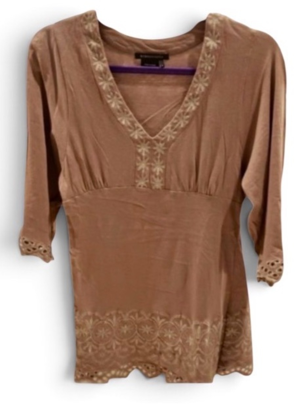 BCBG Max Azria Soft Brown Detailed Tunic Top. Sz M